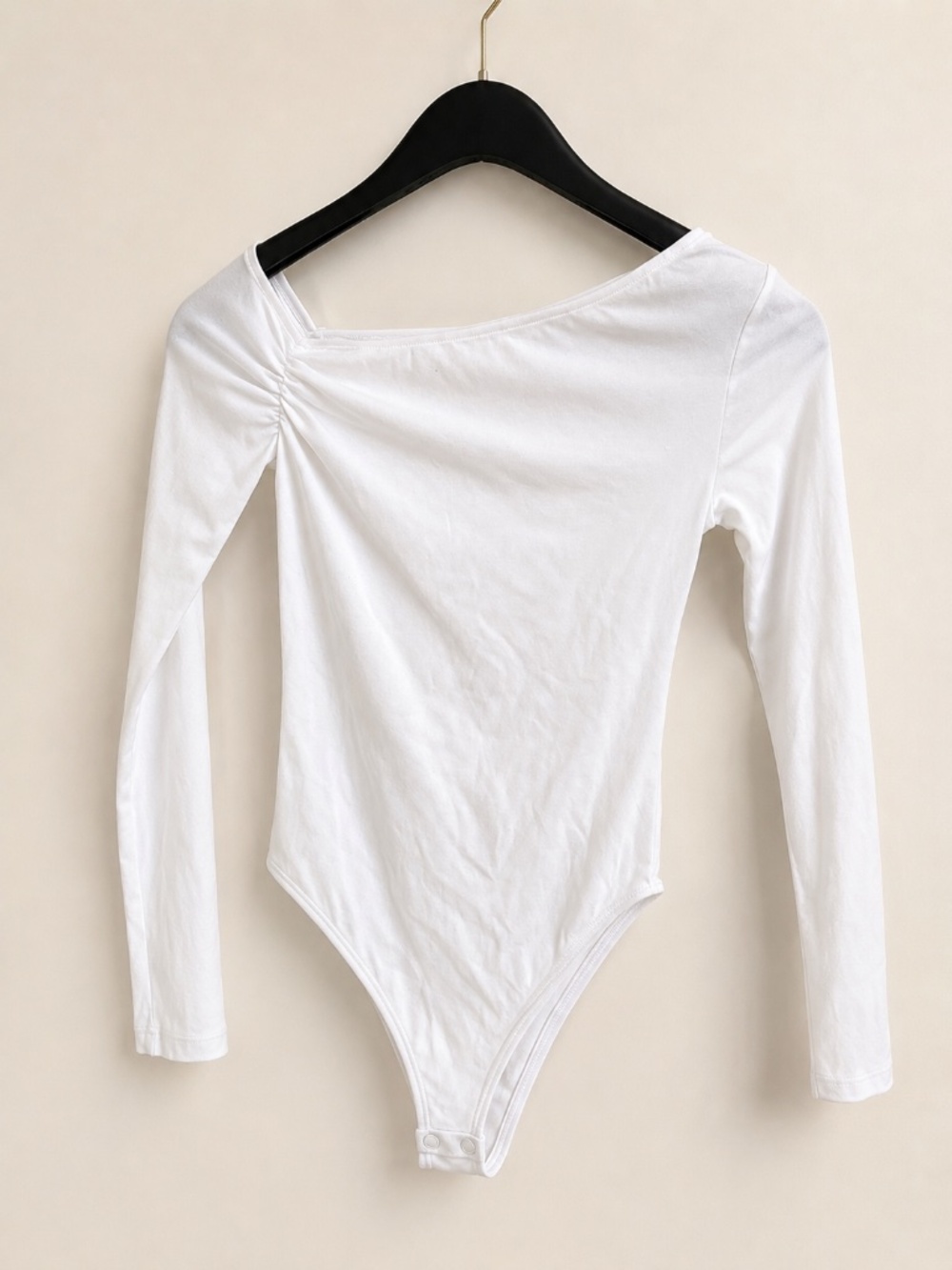 Zara White One Shoulder Long Sleeve Bodysuit Size Small